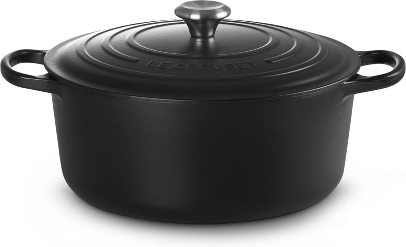Sartén Le Creuset Signature negro mate - ø 30 cm 8,1 litros - cacerola redonda grande de hierro fundido - esmalte negro mate - para porciones grandes, sopas y asados - apta para inducción, horno y todas las fuentes de calor