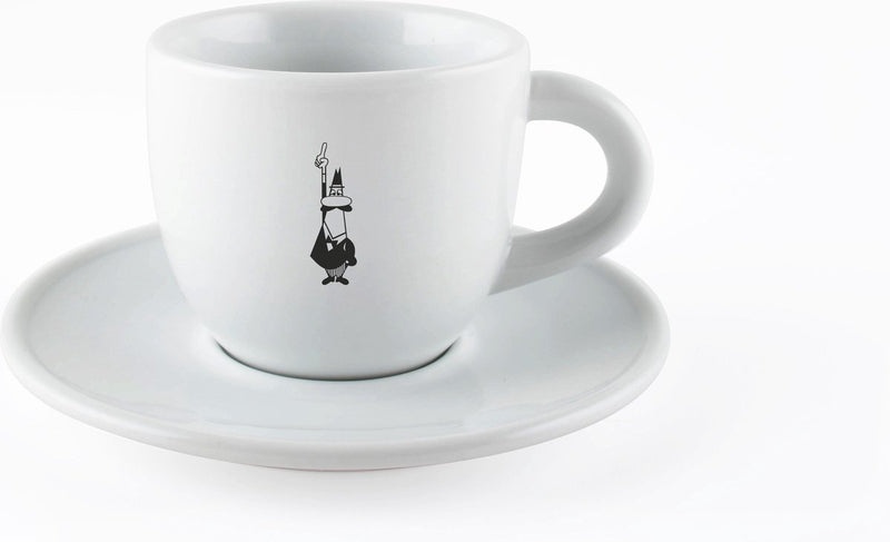 Taza de café o capuchino Bialetti con platillo – porcelana – blanco – vajilla original