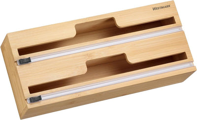Portarotolo Westmark con bordo seghettato - portarotolo in alluminio e pellicola trasparente con bordo seghettato, strappo semplice della pellicola senza strappi, rotoli fino a 31 cm - bambù
