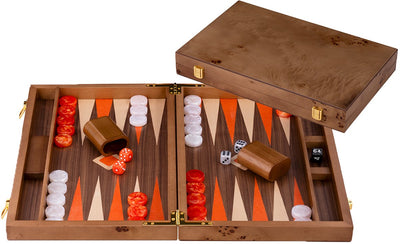 Backgammon Engelhart de 18 pulgadas – madera de nogal con incrustaciones – maleta de nogal de lujo – juego de mesa estratégico de viaje – juegos de campo largo