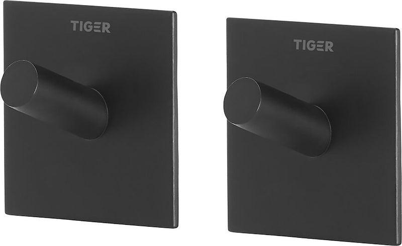 Tiger quadrato - gancio per asciugamano (2 pezzi) - senza foratura - ganci per asciugamano - nastro da 3 m - nero opaco