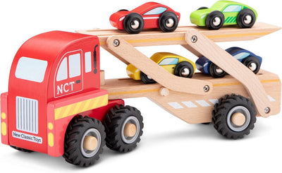 Woet ® bisarca in legno - camion con rimorchio e 4 auto - veicolo giocattolo educativo - giocattoli di ruolo - da 18 mesi
