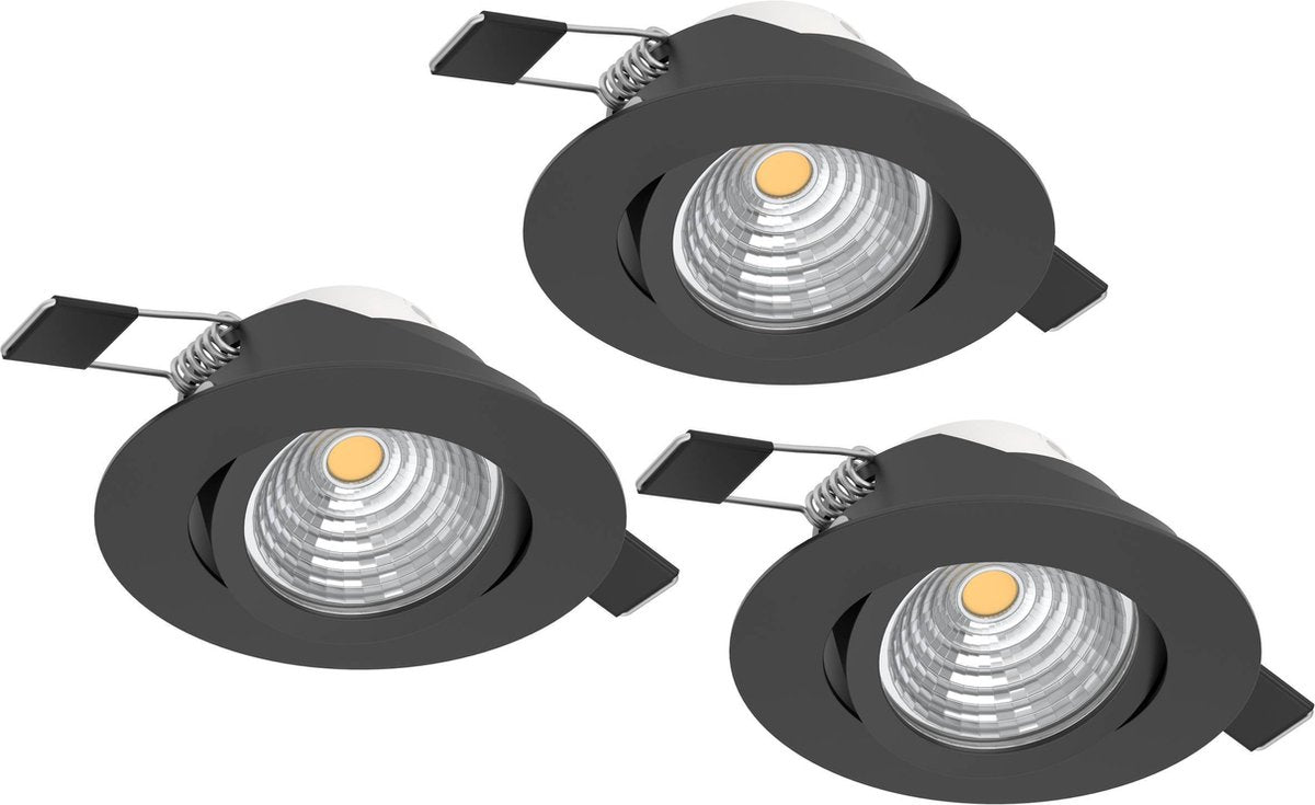 Faretto da incasso Eglo saliceto - LED - ø 8,8 cm - nero - dimmerabile - set da 3 pezzi - inclinabile