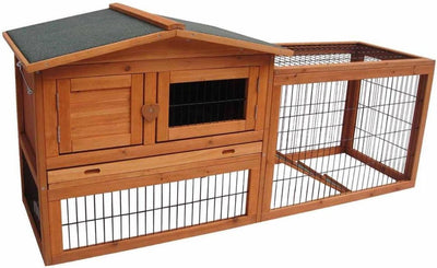 Conejera Flamingo con corral - Conejera grande para exterior con jaula nocturna y corral exterior - 150x53x69 cm - Conejera Sunshine Classic Brown