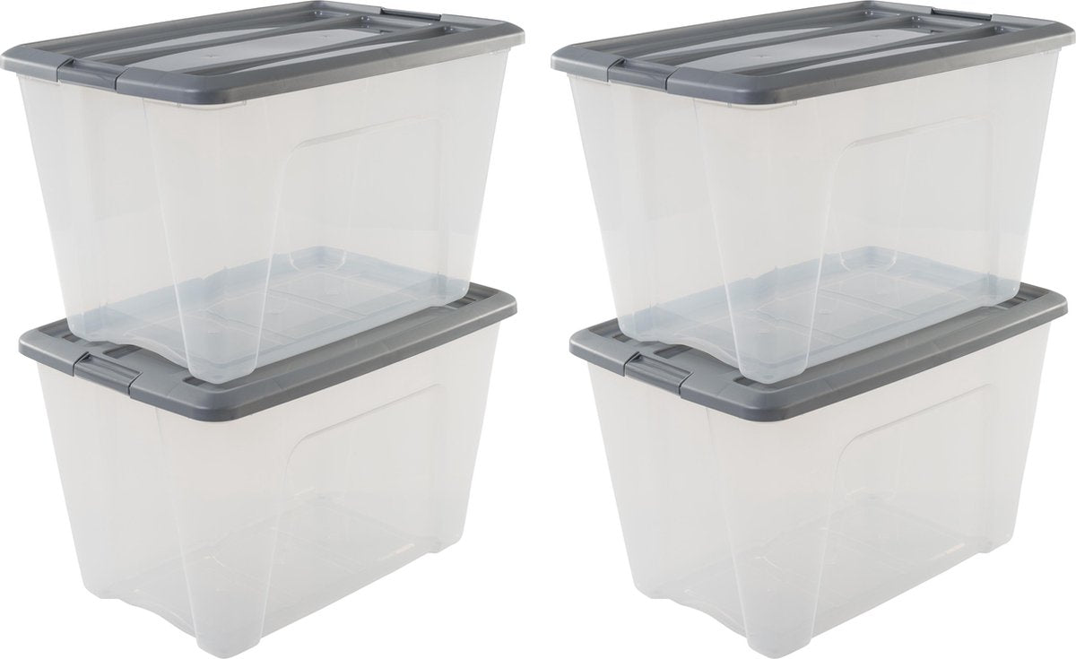 Iris new topbox opbergbox - 60l - kunststof - transparant silver - set van 4