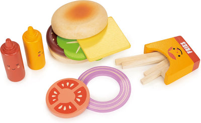 Mentari shop - set hamburger da asporto - legno - 3 anni