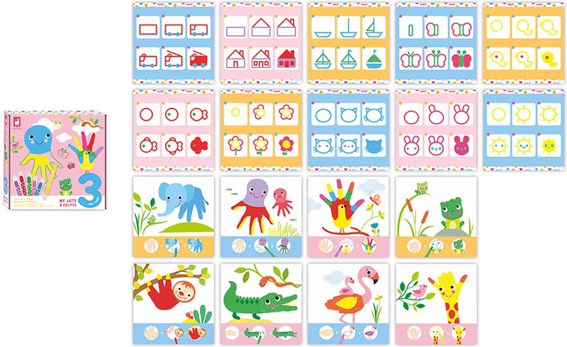 Janod my arts craft - dibujo y coloración creativos - con 8 tablas para rellenar y 10 ilustraciones para recrear - apto a partir de 3 años