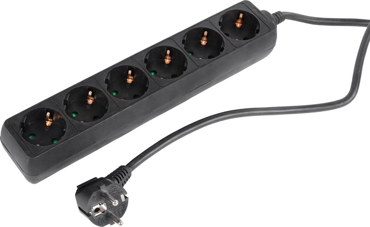 Multipresa Q-link - Cavo prolunga 6 vie con terra - 3 x 1,5 mmâ² - 5 m - nero
