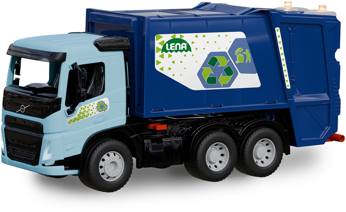 Camión de basura Lena Volvo FMX coche de juguete con ejes de acero de 52 cm.