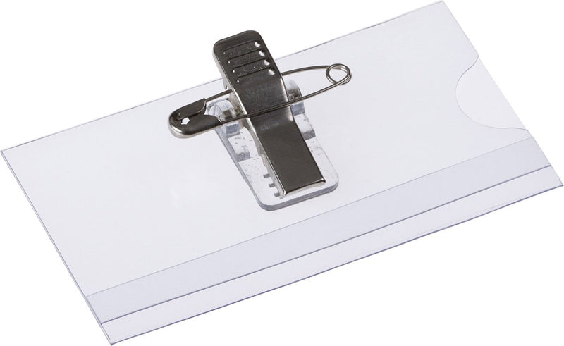 Clip para porta credencial Europel + pin - tamaño 75 x 40 mm - tarjetero - credencial - transparente - 24 piezas