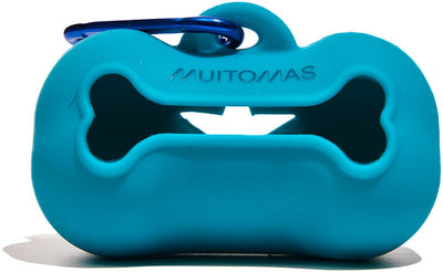 Portasacchetti per cacca di cane Muitomas - silicone - igienico - incluso moschettone - incluso 1 rotolo di sacchetti - blu