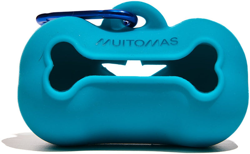 Muitomas Soporte para bolsas para excrementos de perros - Silicona - Higiénico - Incluye mosquetón - Incluye 1 rollo de bolsas - Azul