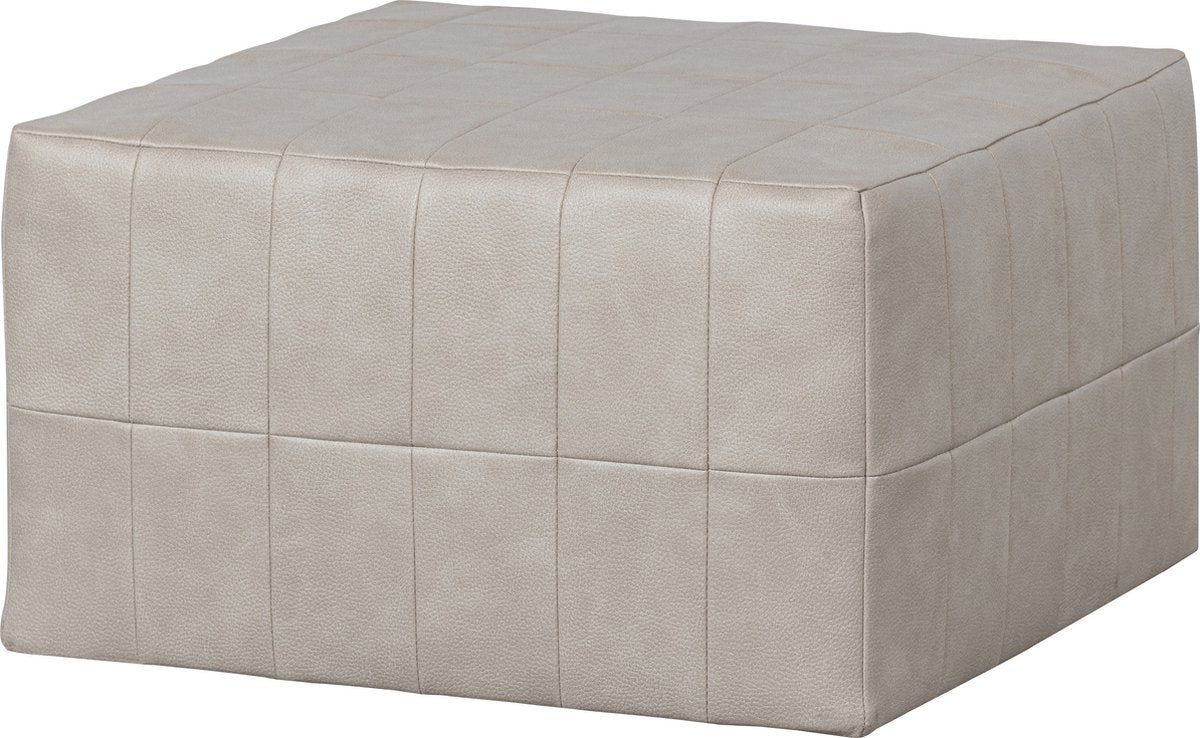 Woood patchwork poef - leerlook - naturel - 36x60x60