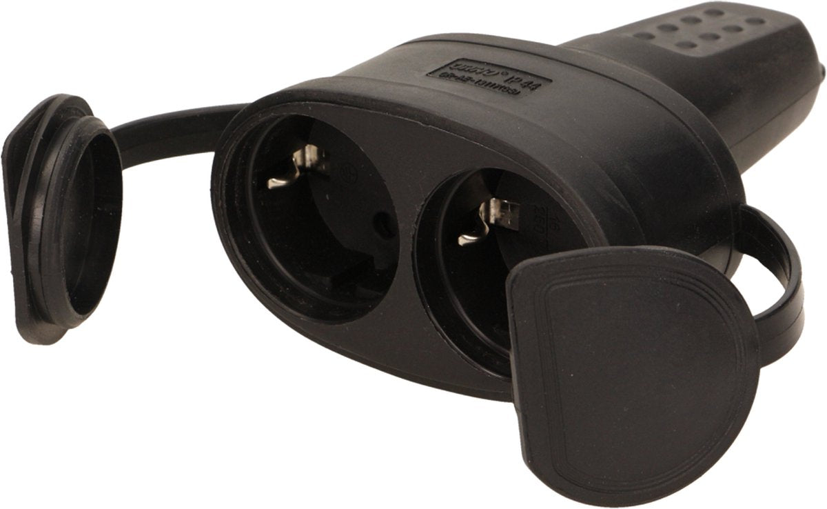 Toma doble Orno - enchufe - goma maciza - ip44 - negro