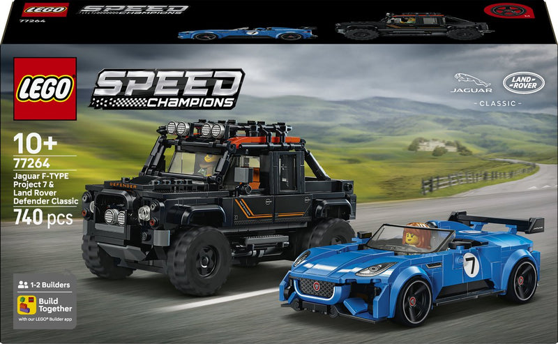 Kit di costruzione per auto Lego Speed Champions Jaguar Project 7 e Land Rover Defender per bambini 77264
