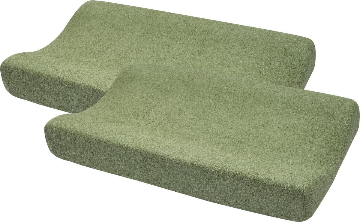 Meyco baby uni aankleedkussenhoes - 2-pack - badstof - olive green - 50x70cm