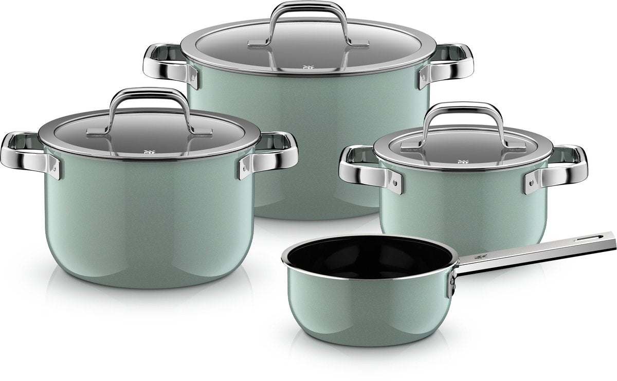 Wmf fusiontec 2.0 mineral pro - set padelle - 4 pezzi - eucalyptus haze - induzione - antigraffio - adatto a tutte le fonti di calore