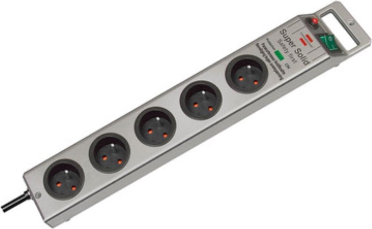 Multipresa Brennerstuhl super solida da 13.500 A con protezione da sovratensione a 5 vie argento 2,5 m h05vv-f 3g1,5 *fr*