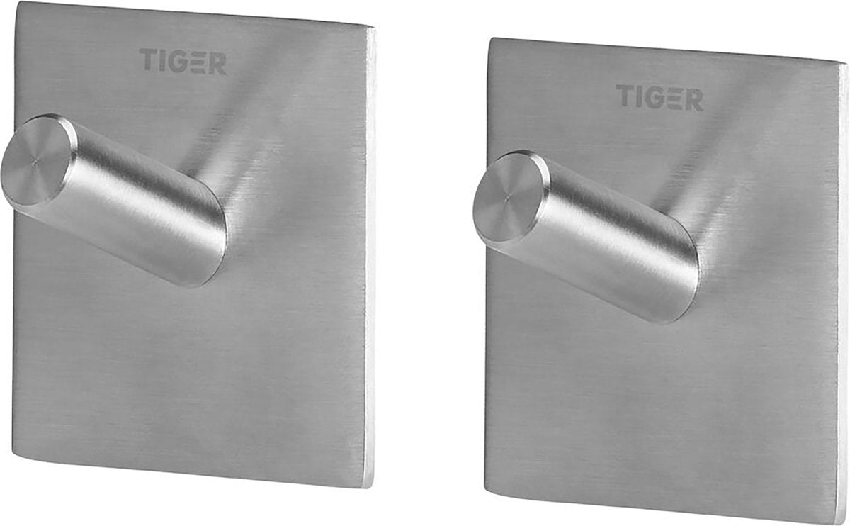 Tiger square - handdoekhaak (2 stuks) - zonder boren - handdoekhaakjes - 3m tape - rvs geborsteld