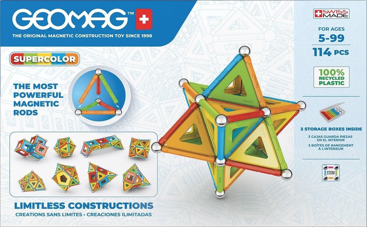 Geomag super color recycled - magnetisch constructiespeelgoed met panelen - 114-delig - vanaf 5 jaar