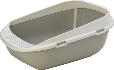 Caja de arena Flamingo xxl - gris garfy - para gatos grandes - con borde alto, alfombra de salida, borde extraíble - fabricada en Europa