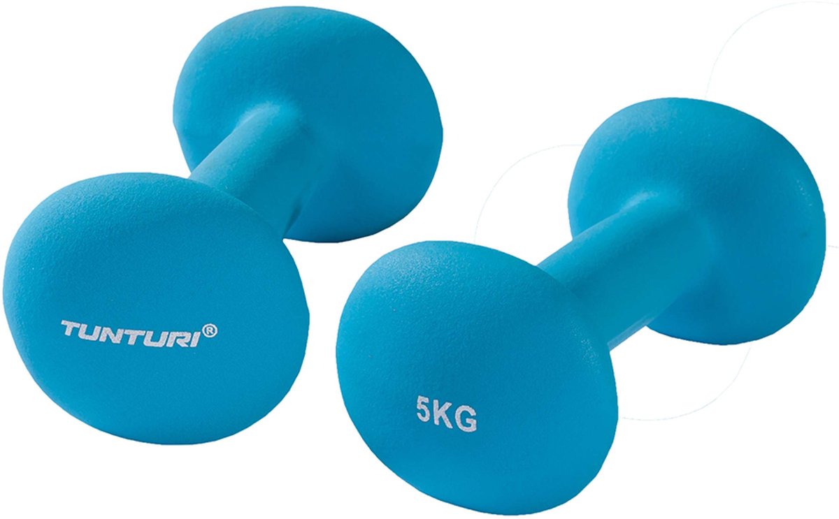 Set manubri Tunturi - 2 x 5,0 kg - neoprene - blu fluoro - incl. applicazione fitness gratuita