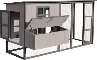 Gallinero Flamingo casita calypso - 219 x 100 x 110,5 cm - gallinero de madera gris con corral exterior y nido para puesta - espacioso, duradero y elegante