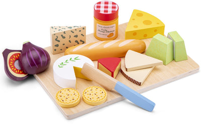 Woet ® tagliere per formaggi giocattolo in legno - set da gioco tagliere, formaggio, pane, cracker di fichi - FSC - cibo giocattolo educativo - set da taglio gioco di ruolo giocattoli da cucina - da 2 anni