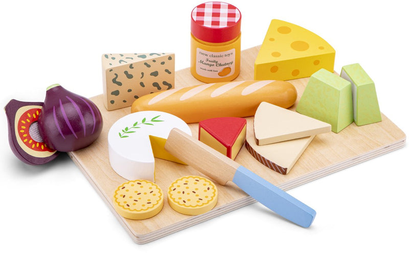Woet ® Tabla de Quesos de Madera de Juguete - Juego de Tabla de Cortar, Queso, Pan, Galletas de Higos - FSC - Comida de Juguete Educativa - Juego de Cortar, Juego de rol, Juguetes de Cocina - a Partir de 2 años