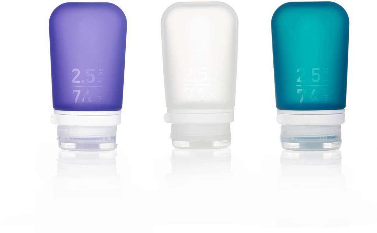 Human gear - gotoob+ 3-pack - reisflesje - flacon - lekvrij - herbruikbaar - lichtgewicht - medium - 74ml - clear purple teal