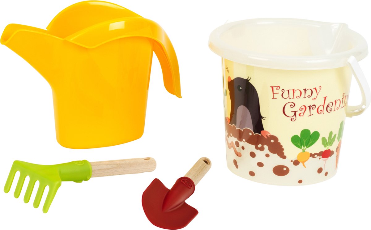 Set da giardino per sabbia Klein Toys Little Foot - secchio per sabbia da 2 litri, pala, rastrello e annaffiatoio - plastica riciclata - multicolore