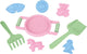 Lena sandbox play set 8 pieces of colorful plastic toys.