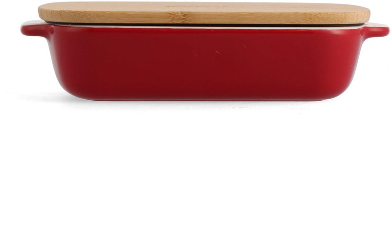 Fuente para hornear Kitchenaid con tapa de bambú - pequeña: 0,9 l - apta para microondas y horno hasta 260°c sin tapa - rojo emperador