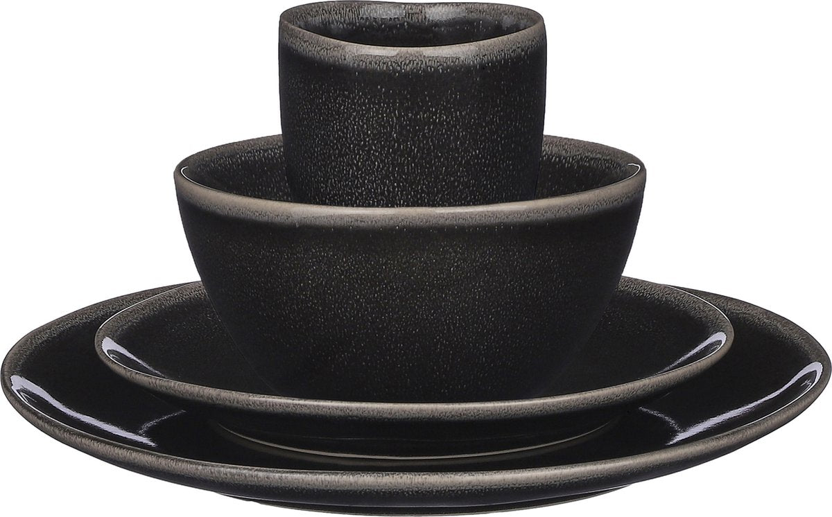 Juego de vajilla tabo con decoraciones de mica para 4 personas - negro