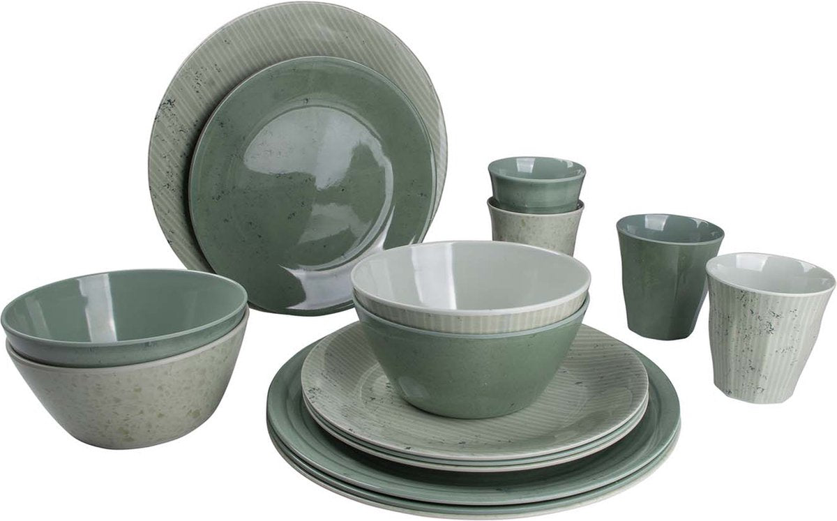 Bo-camp - servies - mix match- 16 stuks - groen