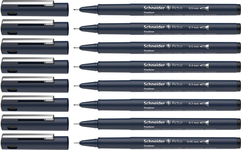 Strumenti da scrittura Schneider fineliner schneider - pictus - nero - set da 8 pezzi - s-197598