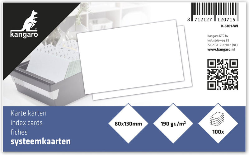 Ficha canguro - 80x130mm - en blanco - 190 gramos - paquete de 100 hojas - k-6101-wi