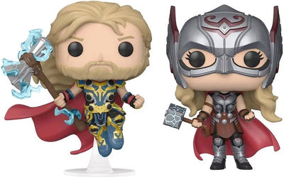 Funko thor - thor: amore e tuono pop! Confezione da 2 personaggi da collezione Thor Mighty Thor da 9 cm - multicolori