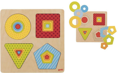 Goki wooden layer puzzle geometric shapes, 16st.