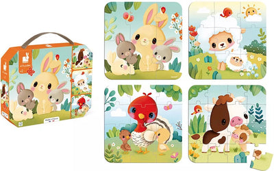 Janod - puzzle in cartone - 4 puzzle fattoria 6, 9, 12 e 16 pezzi