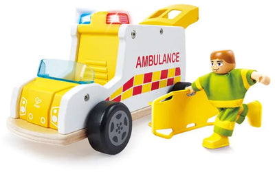 Ambulanza in legno Hape con luci e suoni - - da 24 mesi