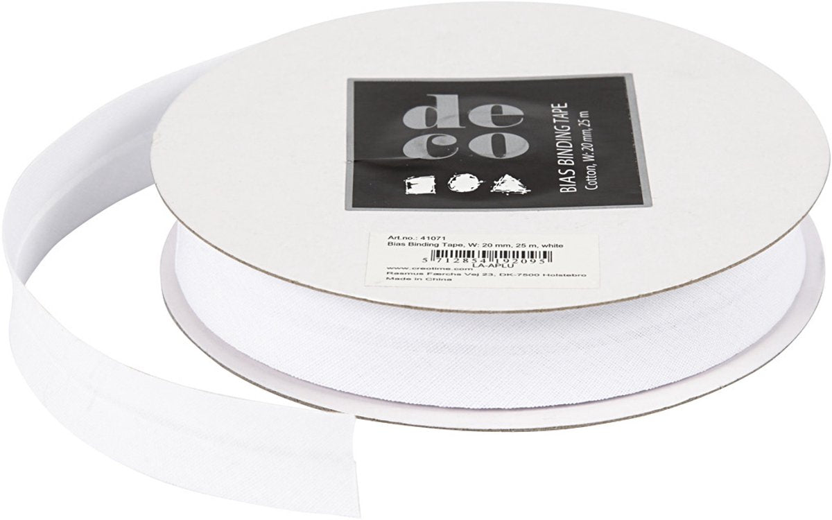 Cinta al bies Creativ company, ancho: 20 mm, blanco, 25 m 1 rollo