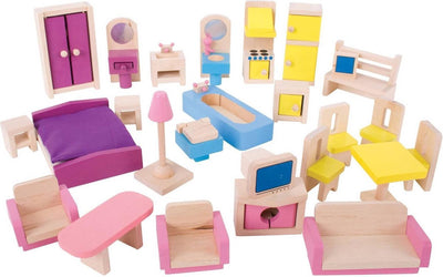 Bigjigs mobili per la casa delle bambole in legno, 27dlg.