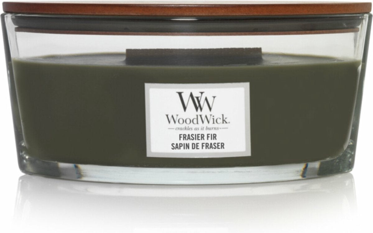 Vela perfumada Woodwick Heartwick Flame Ellipse - Abeto Frasier - 50 horas de combustión