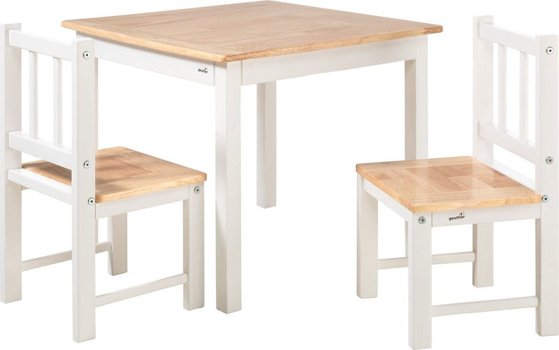 Sedie per bambini Geuther per bambini piccoli con tavolo per bambini - gruppo di sedute per bambini - gruppo di sedute per bambini in 3 pezzi in legno - tavolo da pittura per bambini - bianco