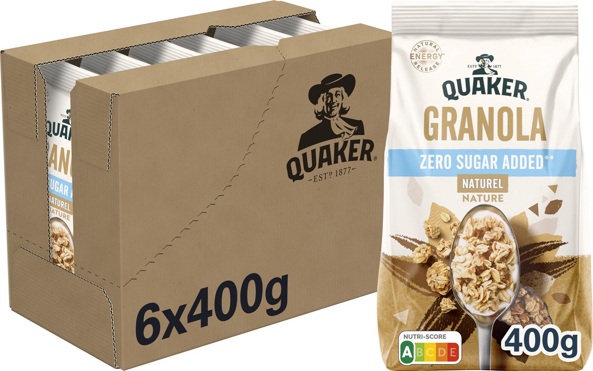 Quaker granola zero sugar added naturel - ontbijtgranen - 6 x 400 gram