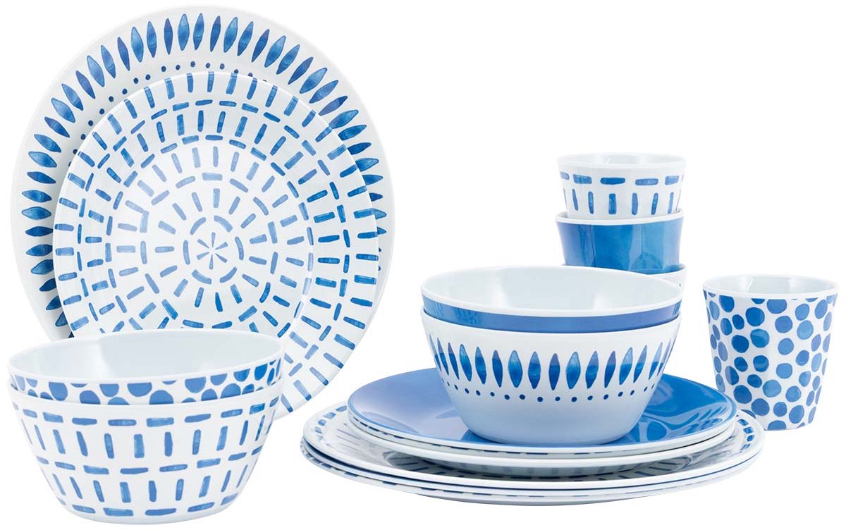 Bo-camp servies - mix match - 16-delig - melamine - blauw - breeze