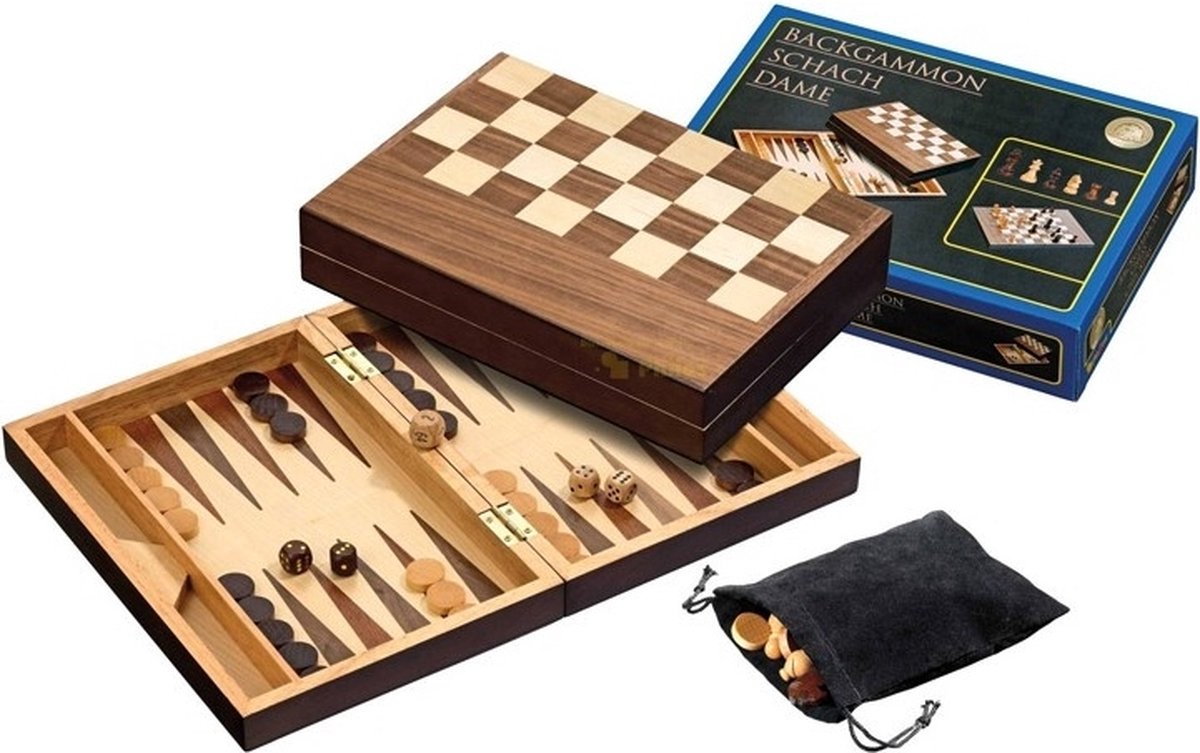 Philos schaak dam backgammon kassette veld 30 mm, koningshoogte 48 mm