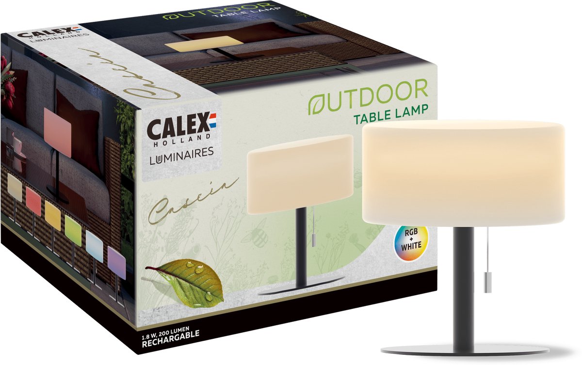 Lampada da tavolo ricaricabile Calex cascia - illuminazione d'atmosfera per interni ed esterni - wireless - dimmerabile - luce bianca calda RGB - impermeabile - nera
