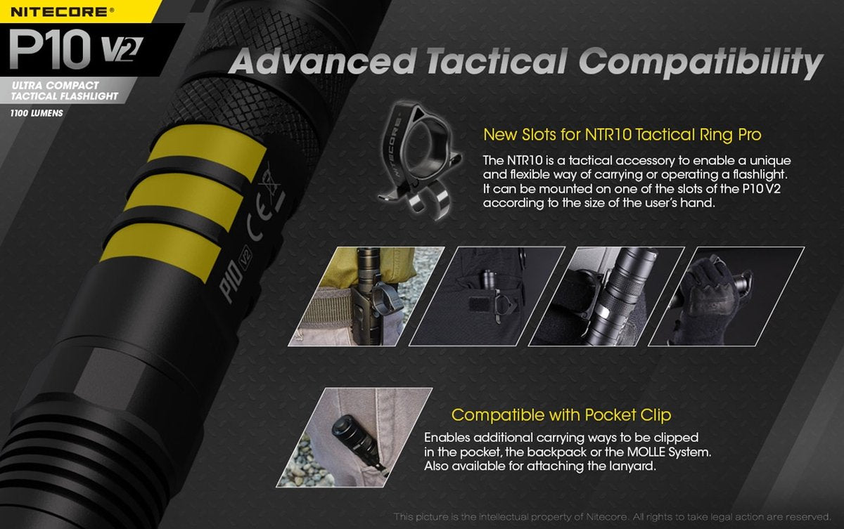Linterna táctica Nitecore flashlight p10 v2 - 1100 lúmenes - negra